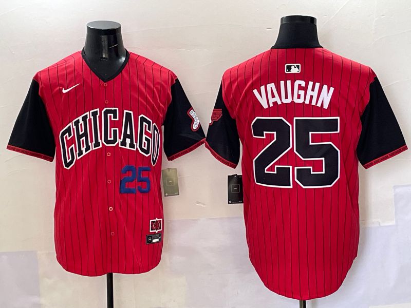Men Chicago White Sox #25 Vaughn Red Stripe Joint Name Nike 2025 MLB Jersey style 4